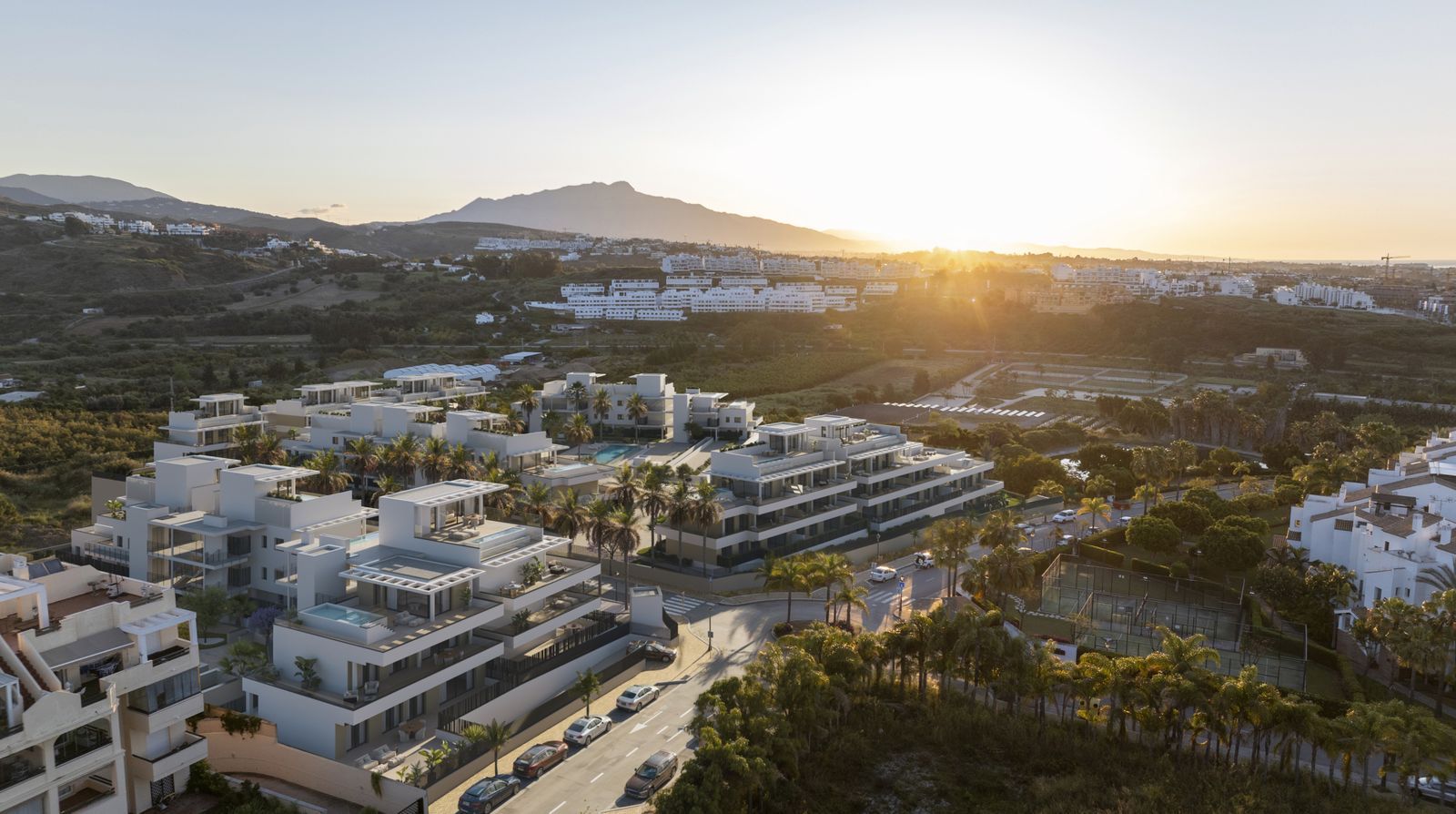 Modern villa with private pool, scenic mountain view, spacious living areas.